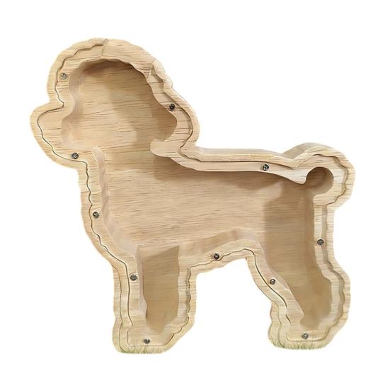 Wooden Dog Piggy Bank with Clear Front, Unbreakable Puppy Coin Cash Container, Decorative Animal Money Saving Box for Boys Girls B
