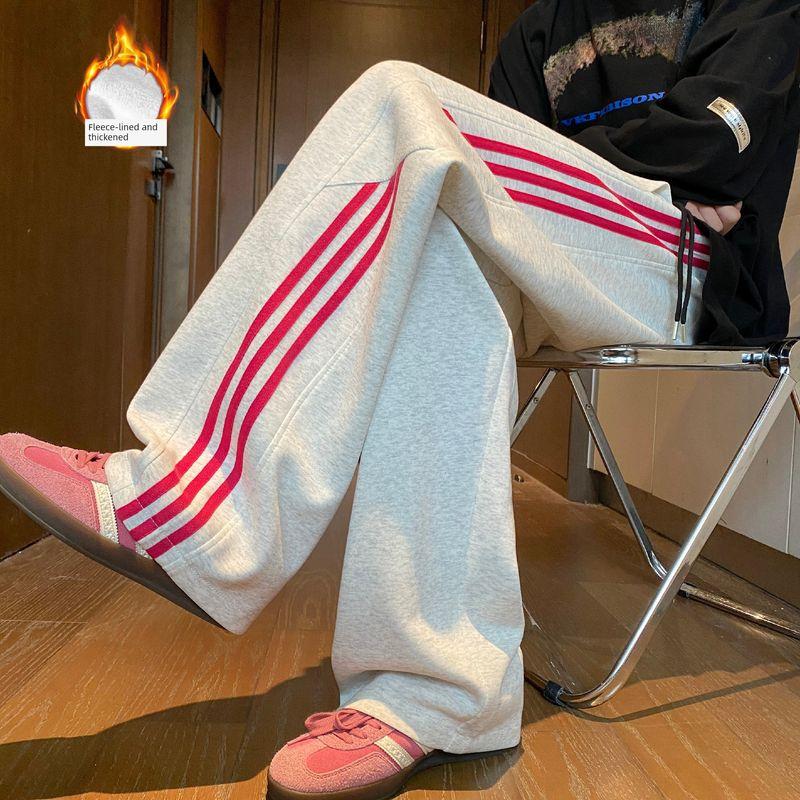 High Street Striped Casual Pants for Men, Autumn and Winter American Style, Cool Wide-Leg Sports Sweatpants, Trendy Brand Versatile Floor-Length Pants