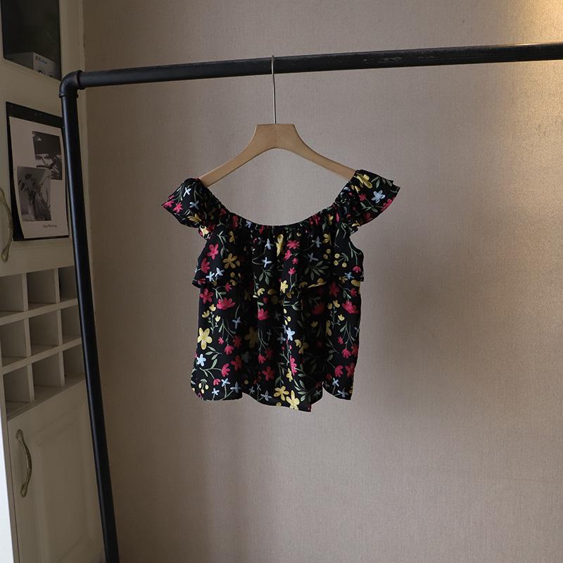 

2025 Корейская милая блузка с оборками и цветочным принтом, омолаживающая, свободного кроя для женщин One Size