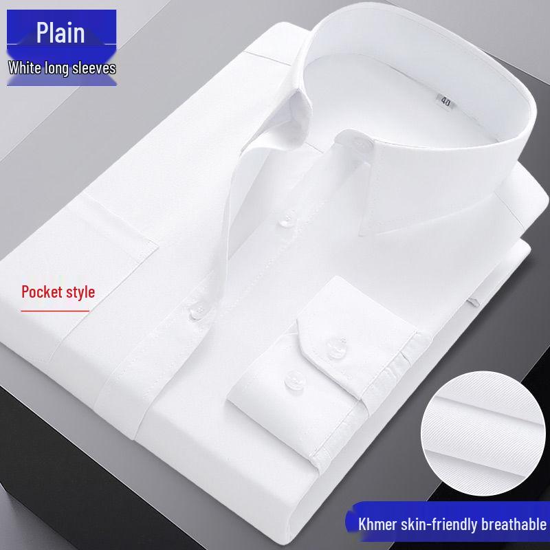 Men's Blue Long-Sleeve Business Shirt - Spring/Autumn Professional Workwear with Pocket Style