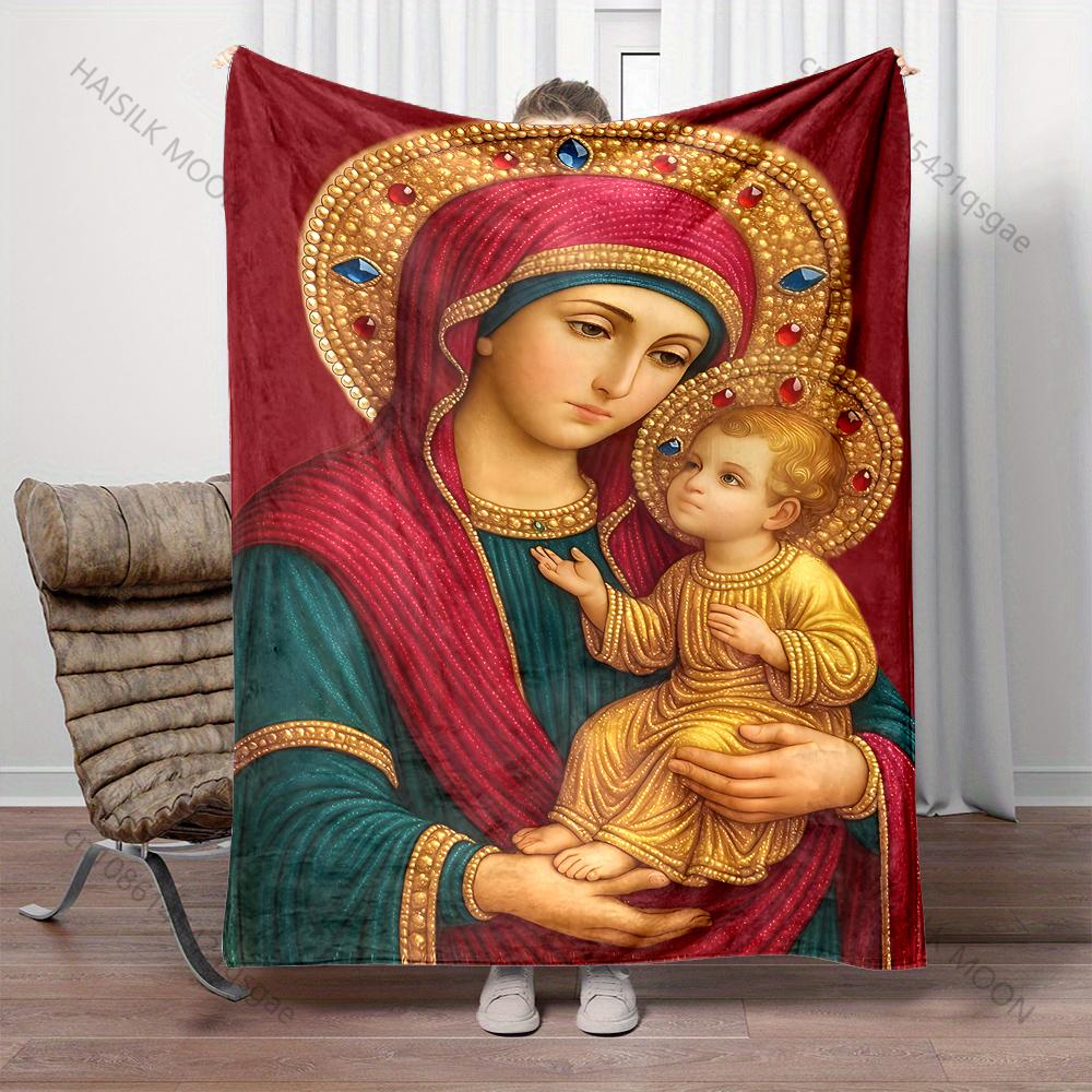 Mother of God Mary Print Warm Comfortable Blanket Home Travel Camping for Believers Luxury Gifts Four Seasons Available