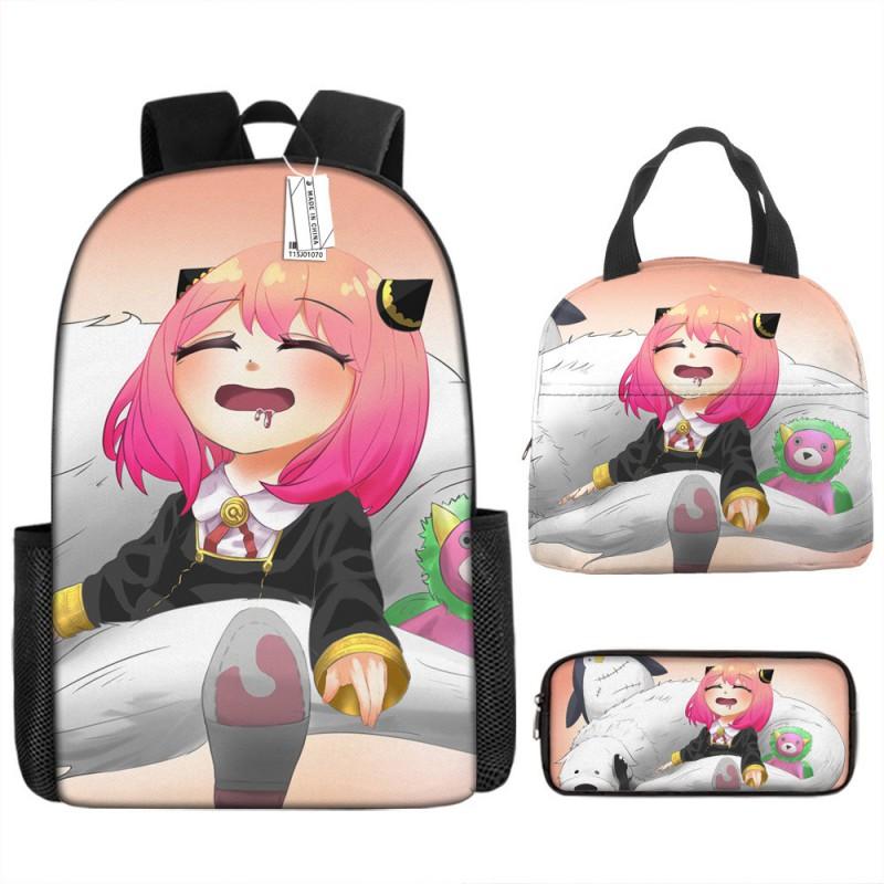 Kids Cartoon Character Print Backpack Set School 17 Inch Oxford Fabric Bag With Lunch Pouch Pencil Case