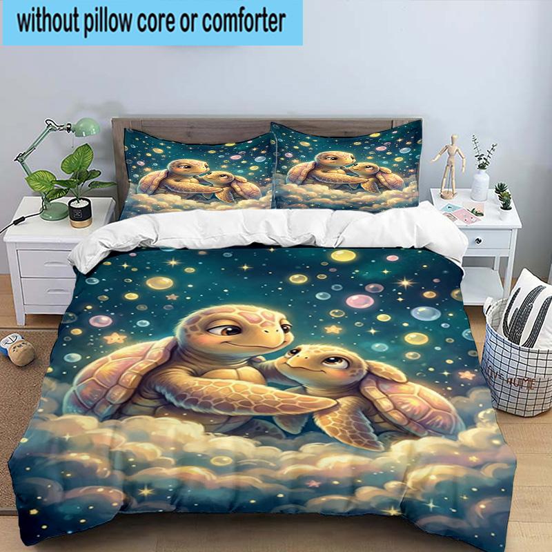 Underwater Two Sea Turtles 3pcs Bedding,Including 1pc Duvet Cover And 2pcs Pillowcases Perfect for Christmas,Ideal for Bedroom, Dormitory
