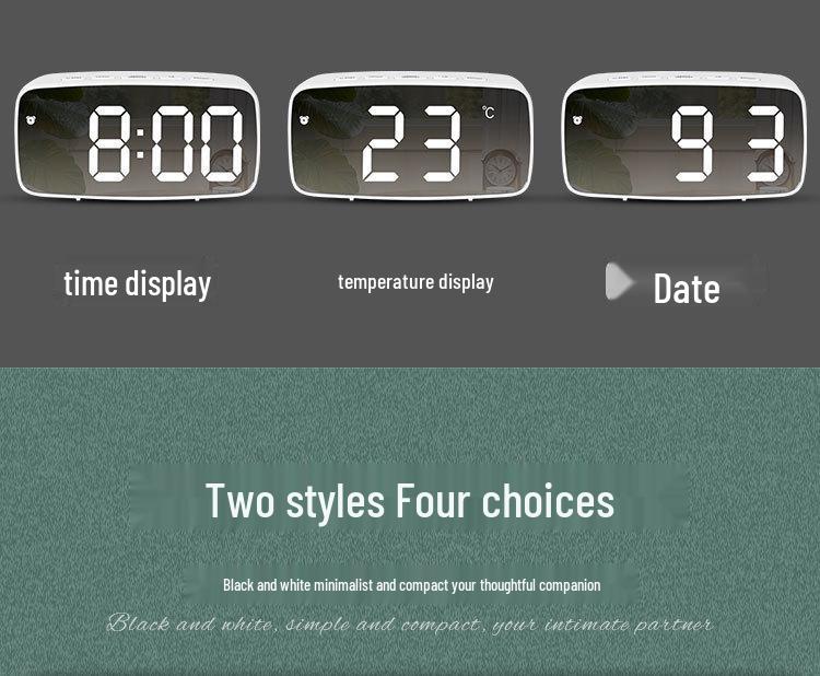 Multi-Function LED Mirror Alarm Clock with Makeup Mirror, Battery or Plug-In Options (Model: 0711-0712)
