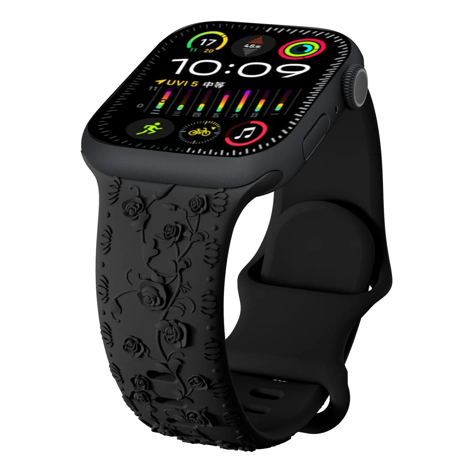 

Ремешок с гравировкой в виде розы для Apple Watch Ultra 2/Ultra 49 мм 9 8 7 45 мм 41 мм Силиконовый браслет с принтом для iWatch Series 6 5 4 3 2 1 Se 44 мм 42 мм 38 мм 40 мм 41mm 40mm 38mm for apple watch