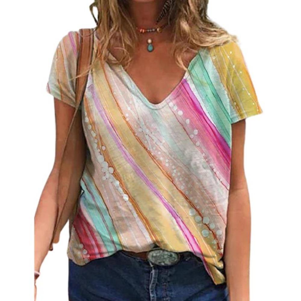 

2025 Новая Мода Женская Футболка Лето Короткий Рукав Свободная Уличная Одежда Женская Повседневная Футболка с V-образным Вырезом и Цветочным Принтом 5XL