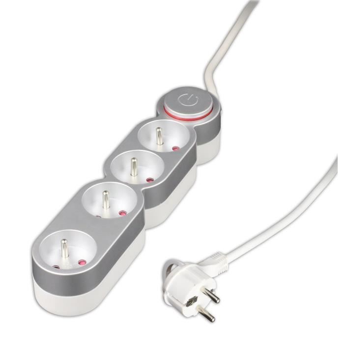 Bloc multiprises 4 prises 16A avec interrupteur équipé d'une fiche extraplate silver