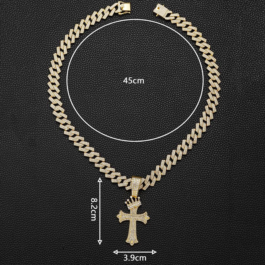 Full Diamond Crown Cross Pendant Eco-Friendly Electroplating Alloy Diamond-Set Cuban Necklace Jewelry