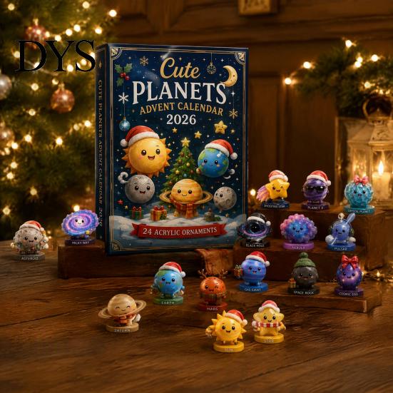 Solar System Hanging Ornaments Space Advent Calendar, 24Pcs 2D Flat Acrylic Ornament Set with Planet Star Themed Decorations Designs, Christmas