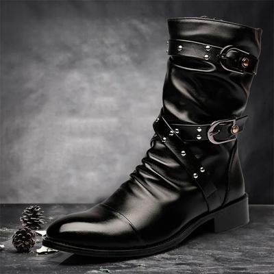 Trendy High Top Schuhe für Herren, halbhoher Chelsea-Schnallenriemen, Lederstiefel für Herren, Motorradstiefel für Herren, Winterschuhe, Botas Zapatos