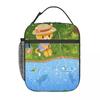 Cartoon Small Cat Fishing Insulated Lunch Bag for Kids School Cooler Thermal Food Box Tote Portable Lunch Boxes Container