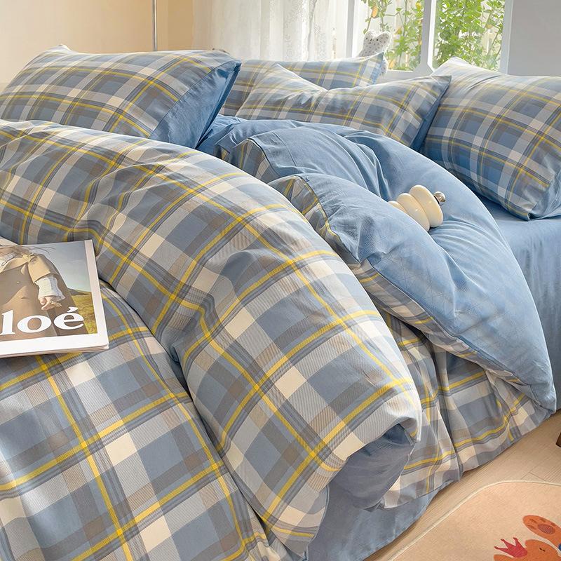 Vierteiliges Set aus reinem Baumwollbett, Baumwollbettwäsche, Bettbezug, Bettlaken, dreiteiliges Schlafsaalset