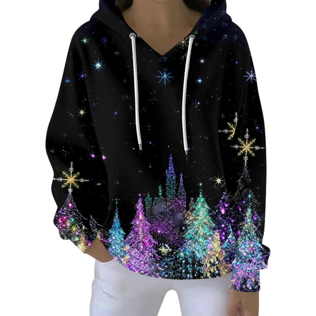 Women's Fashion Casual Hooded Loose Printed Long Sleeve Sweatshirt