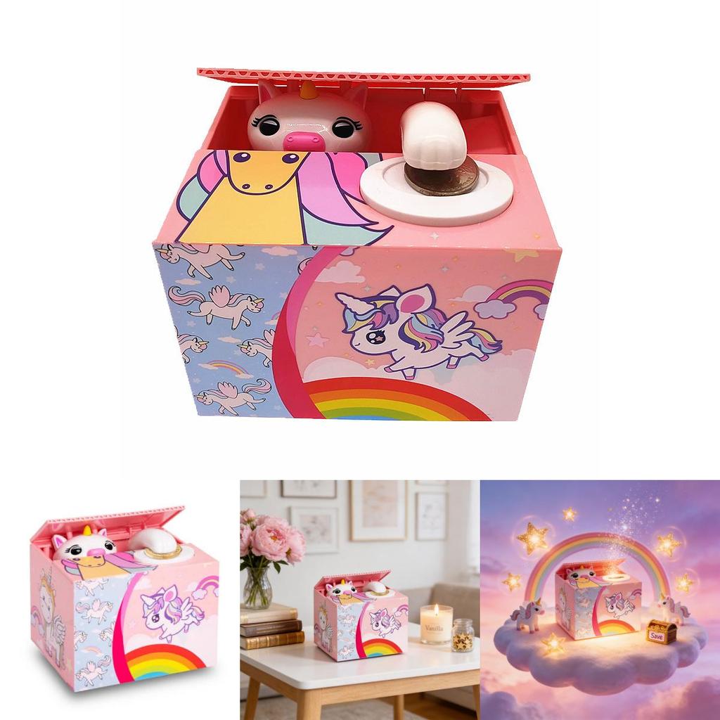 Salvadanaio Unicorno con Design Cartoon in Resina Fatto a Mano per Bambini e Regali