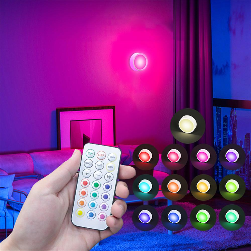 USB Rechargeable LED Puck Light  RGB Color  3 Lamps  1 Remote and Timer  Holiday Fairy Decoration for Bedroom Foyer  86mm