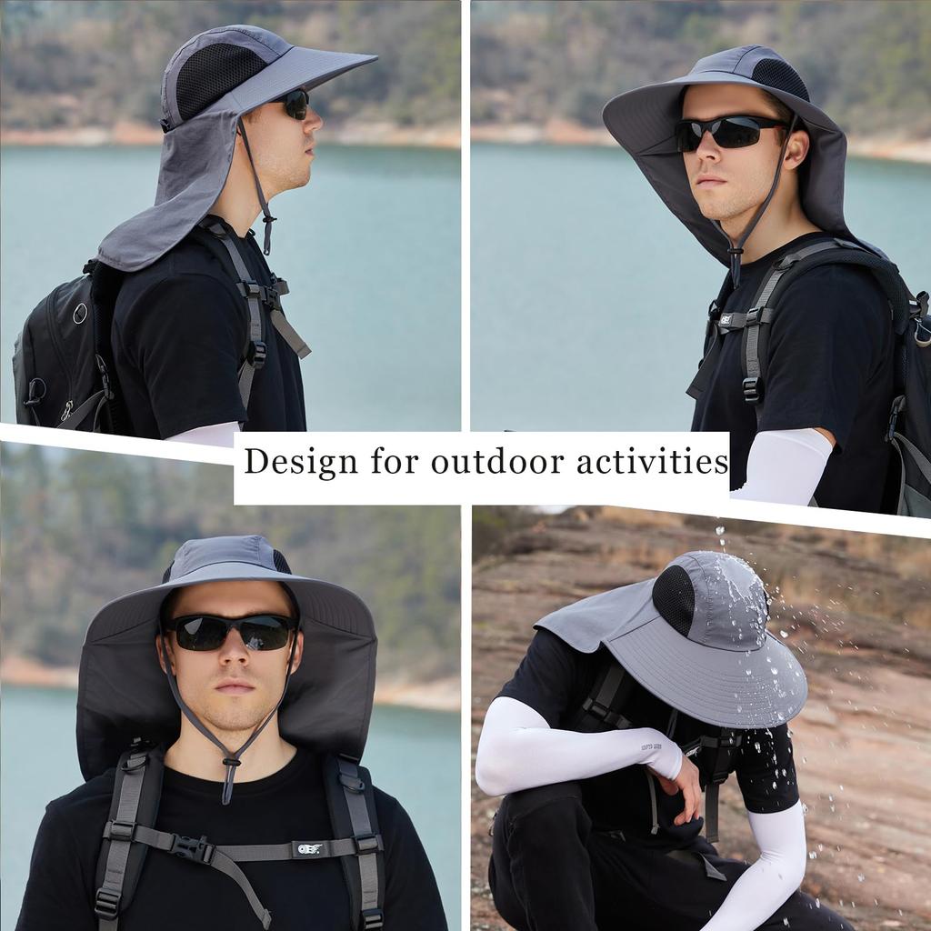 Lightweight UV Hat Men's or Women's Summer Outdoor Sunshade Cap Large Brim Sun Hat Face Shield Neck Protection Fishing Sunscreen