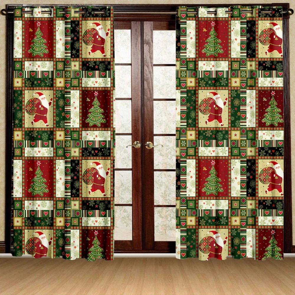 Merry Christmas Christmas Tree Pattern Sunshade Drapes 2 Panel Deluxe Livingroom Space Bedchamber Christmas Decoration Drapes