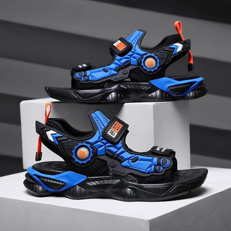 2025 summer boys mecha sandals non-slip soft sole medium and large children's beach shoes Velcro children's sports shoes