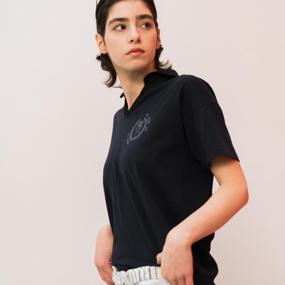 EDENIK Vintage V-Neck Collared T-Shirt_Ivory