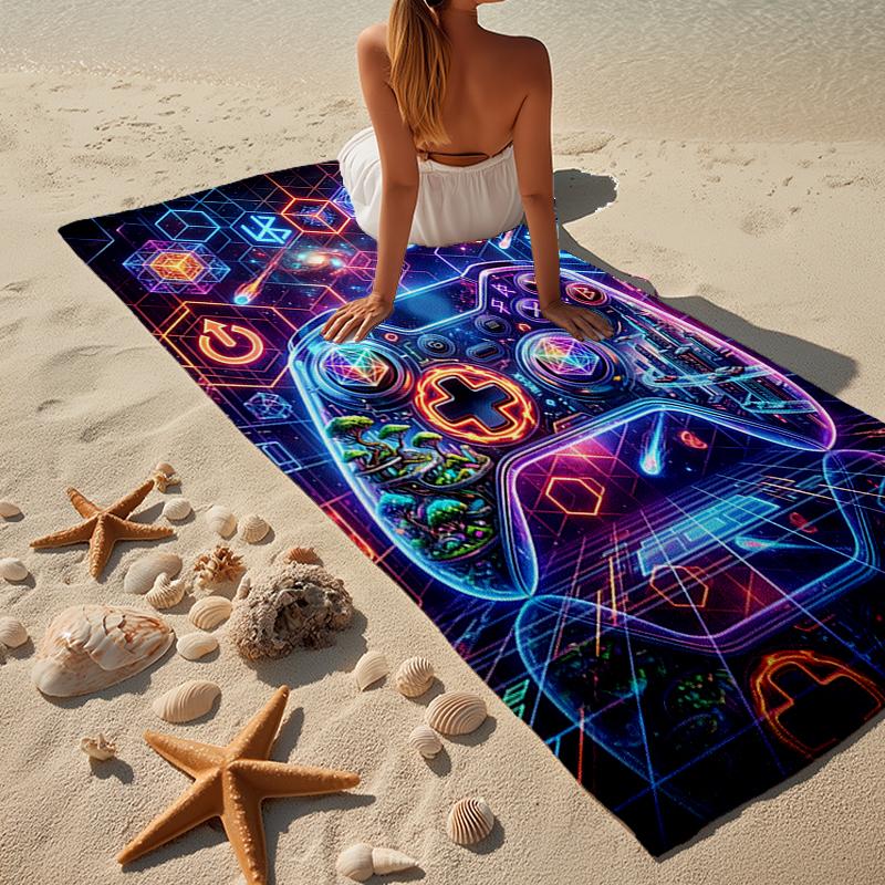 Neon Gaming Controller Beach Towel, Super Soft Microfiber, Gift for Her/Him, Birthday, for Pool, Beach, Travel, Home Decor Fan gifts