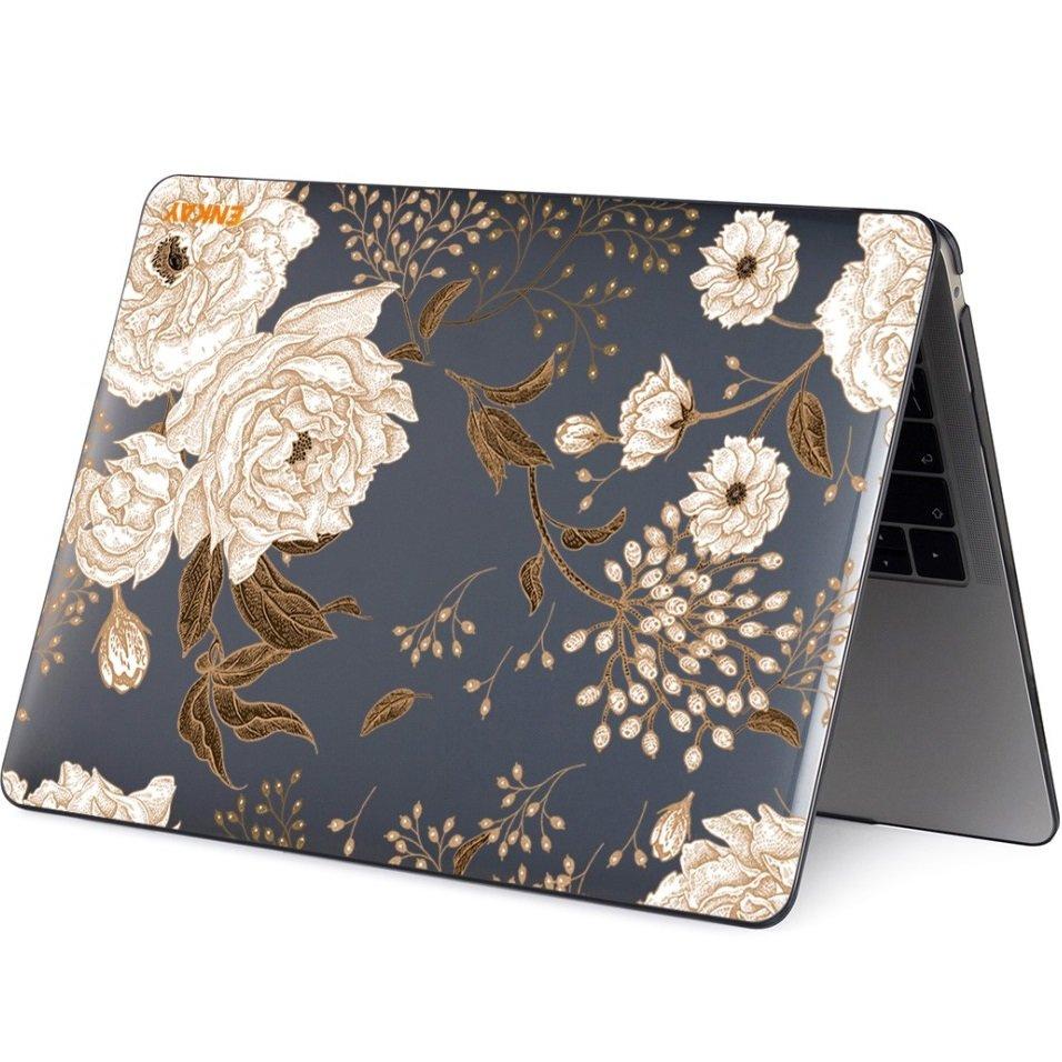 ENKAY HardShell Case for MacBook Air 13 A2337 M1 A2179 A1932, Gold Flowers