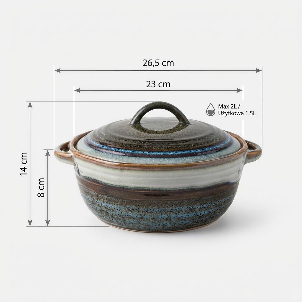 2L POT, HEAT-RESISTANT DISH WITH LID, BREAD 23 Cm, CERAMIC VASE