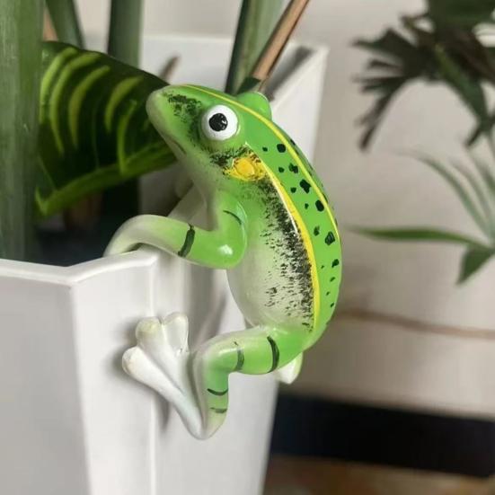 Niedliche Froschfigur Pflanzgefäß Dekoration Kleiner kletternder/liegender Frosch mit Blatt-Regenschirm Statue für Außenhof Terrasse Garten Dekor