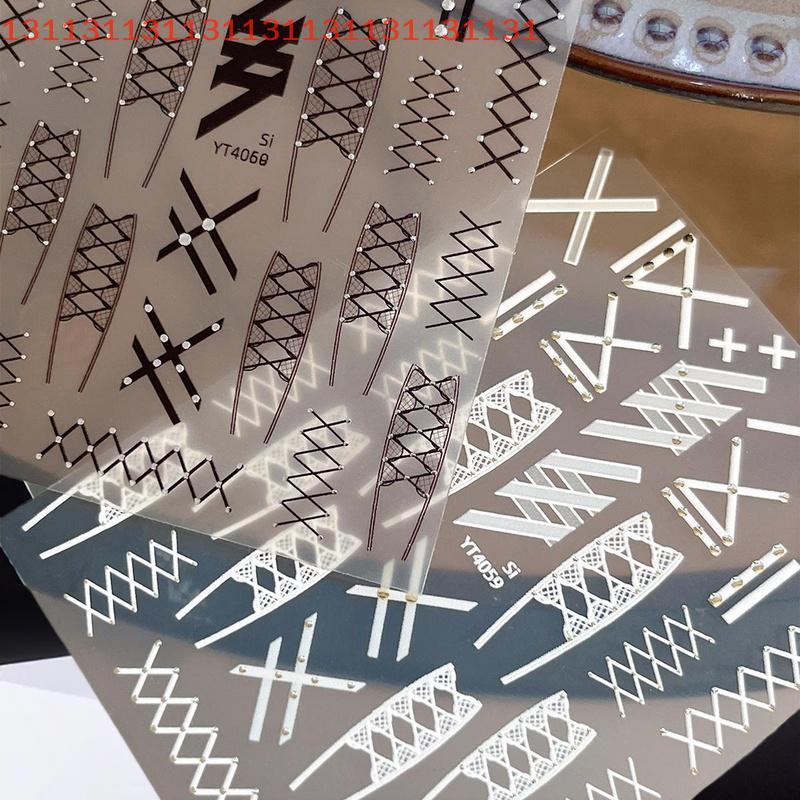 5D Simple Black White Shiny Gold Rivet X Bandage Tie Adhesive Nail Art Stickers Decals Manicure Hot Girl Unique Charms