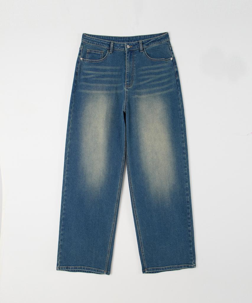 Akeusi Motion Balloon Fit Wide Stretch Denim Pants Unisex (Medium Blue)