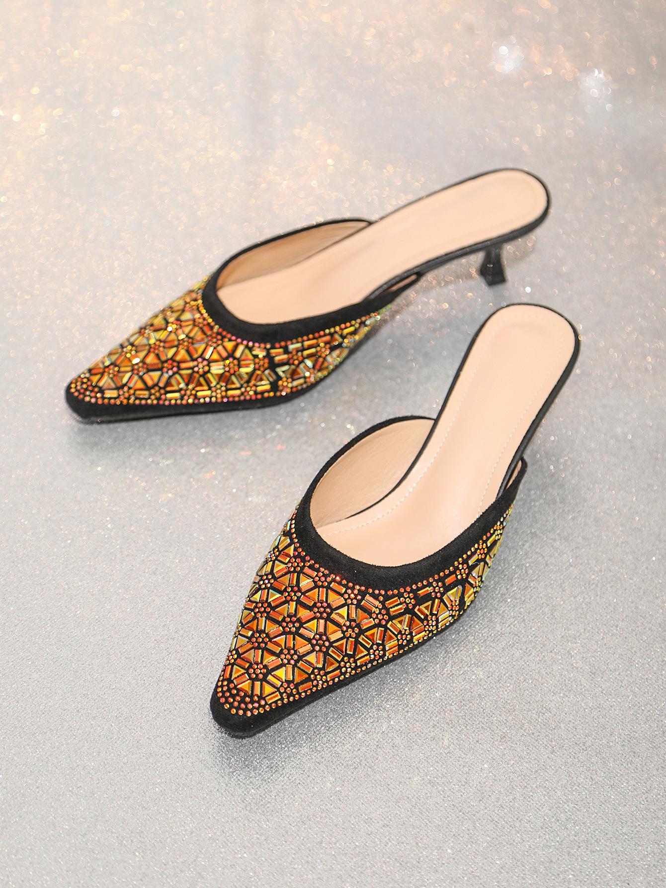 

Women s stiletto sandals new multi-diamond shiny high bag head heels fashion women s shoes pointed women s shoes 41 чёрный