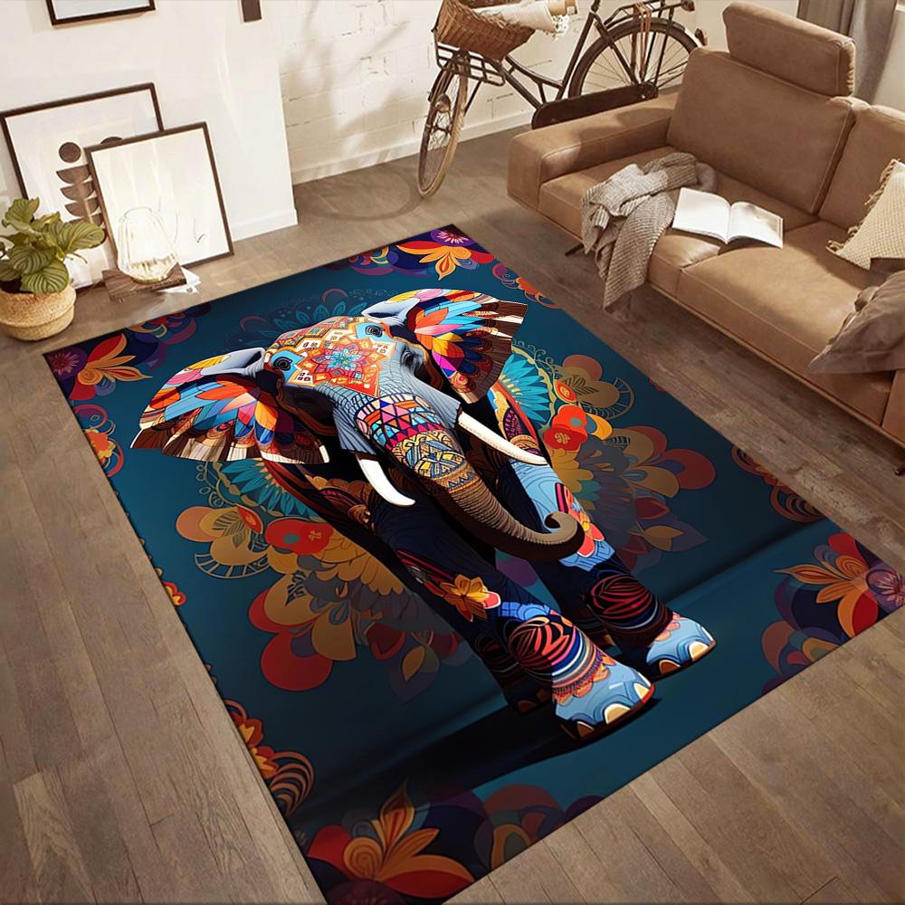 Colorful Elephant Artwork Floor Mats for Living Room, Bedroom and Room Decoration Are Suitable for Gifts.