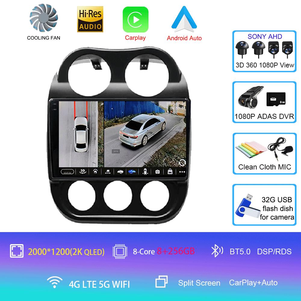 Android14 Video Player Car Radio For Jeep Compass Patriot 2010 - 2016 Autoradio Stereo 2 Din GPS Navigation Carplay DSP OBD CD