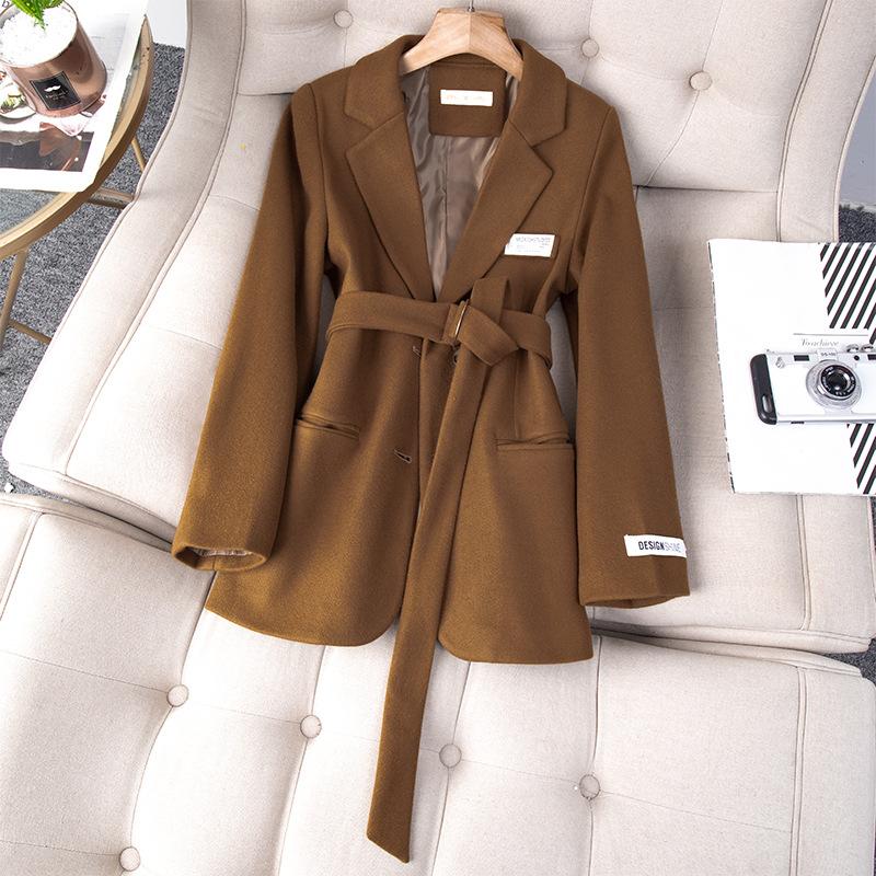 

Нове осінньо-зимове біле вовняне пальто, комір середньої довжини, простий тонкий вовняний топ у корейському стилі L коричневий