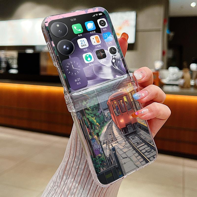 Чехол-книжка с принтом Аниме Городской Поезд для Xiaomi Mix Flip Funda Ударопрочный Прозрачный Жесткий Складной Чехол из Поликарбоната для Xiaomi Mixflip Xiaomi Mix Flip