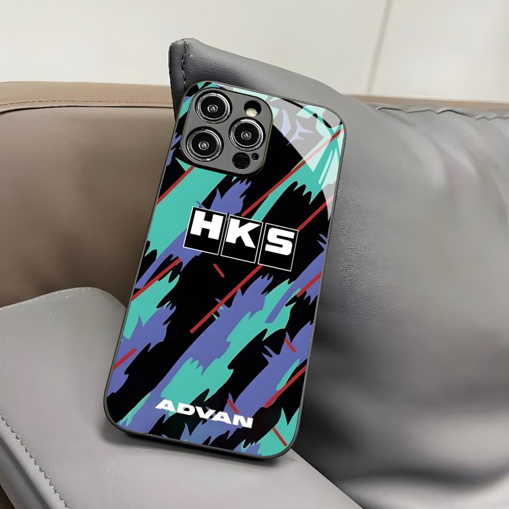 Sports Car HKS JDM Accessories Phone Case for Iphone 16 15 14 12 11 13 Pro Max Mini 8 X Xr Xs Puls Black Glass Cover