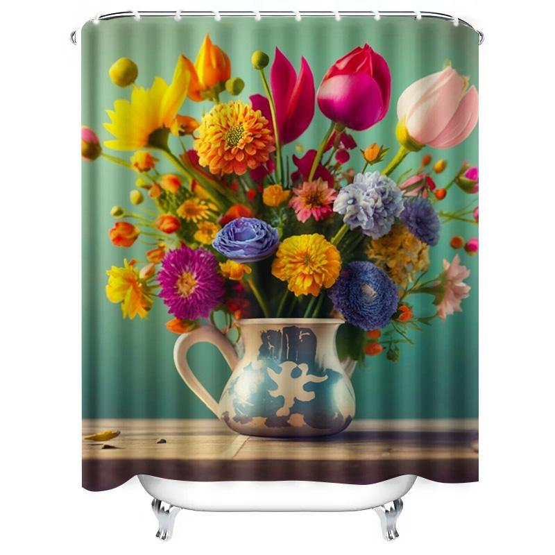 Bright and Colorful Romantic Bouquet Art Shower Curtain - Waterproof Design for Stylish, Unique & Cozy Bathroom Decor