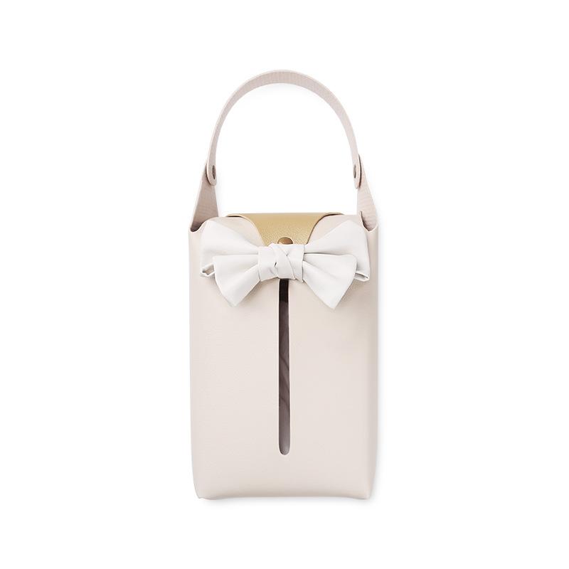 Car Seat Back Tissue Storage Box Holder For Women Pu Leather Bowknot Auto Backseat Hanging Paper Tower Organizer Napkin Pocket