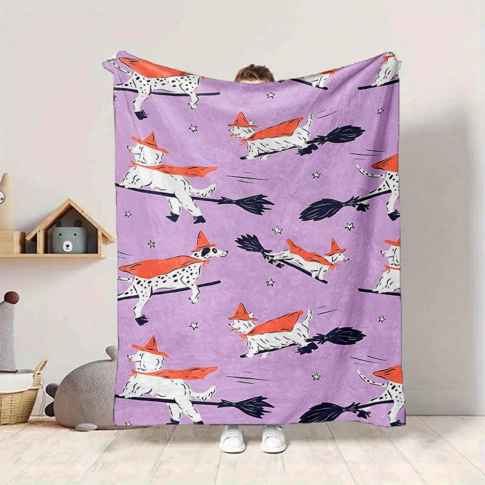 1pc Halloween Dogs Print Blanket Lightweight Flannel Throw Blanket For Sofa, Bed, Living Room, Office, Outdoor Travel, Camping
