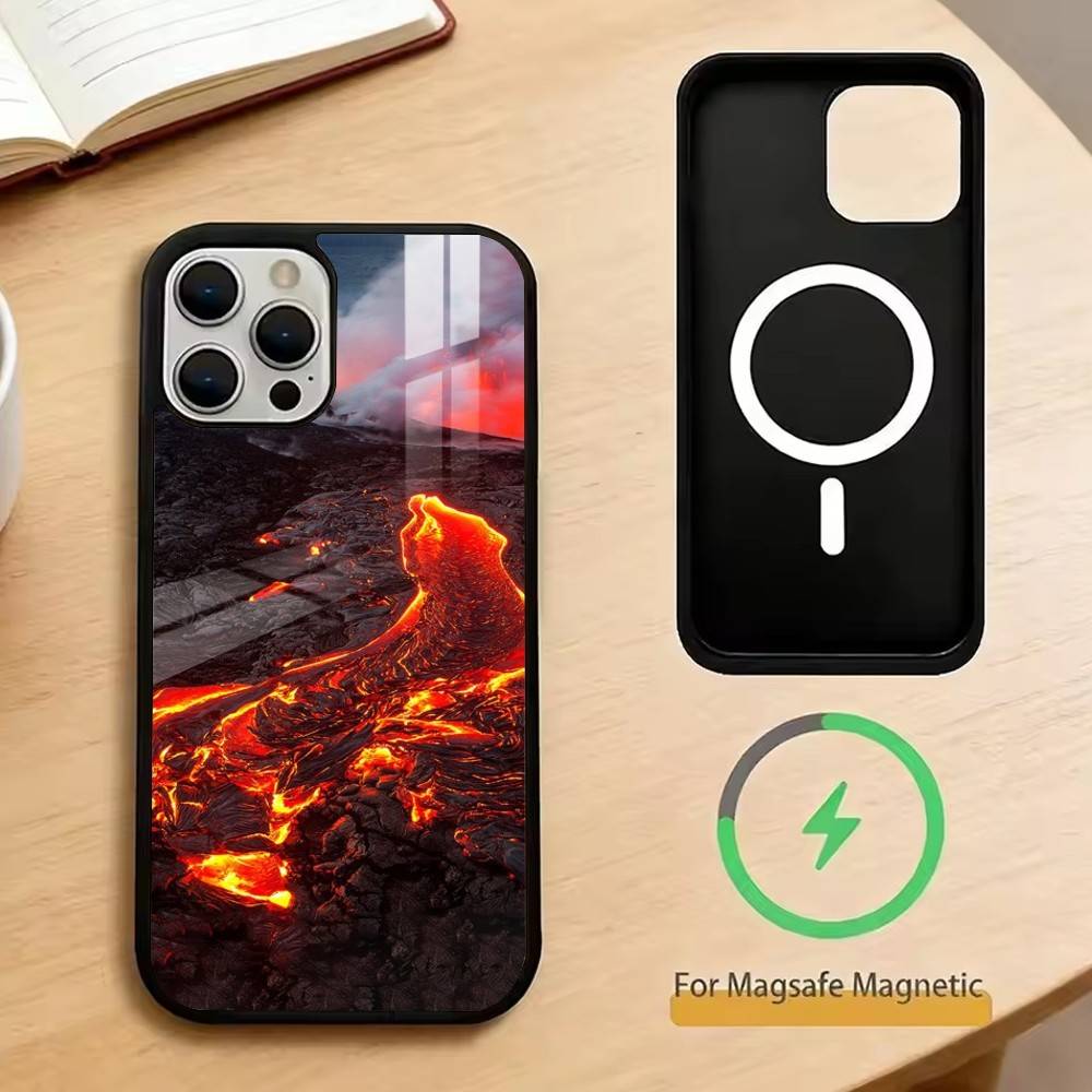 Volcano Phone Case For iPhone17,16,15,14,13,12,11 Plus,Pro Magnetic with Magsafe Wireless Charging