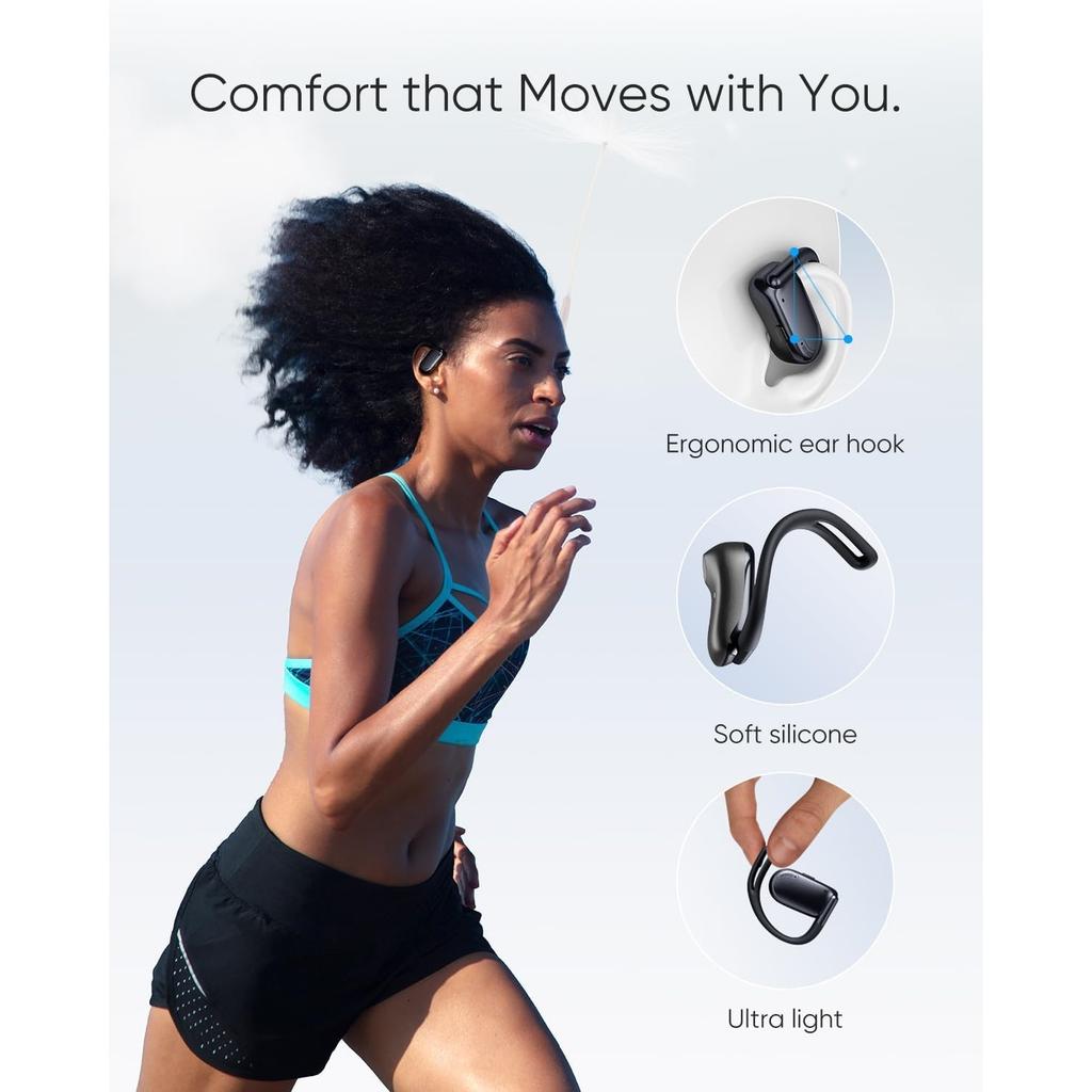 Open Ear Headphones Bluetooth 5.4 Air Conduction Wireless Earbuds Extra Bass 48H Playtime Earphones 3 EQ Modes, ENC Mic, IPX5 Fit for Workout Running