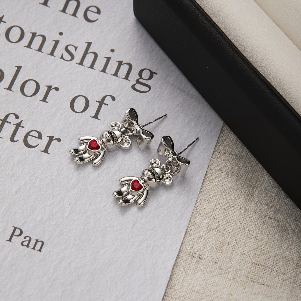 Personalized Niche Daily Glossy Love Bear Stud Earrings, Metal High-End Bow Earrings