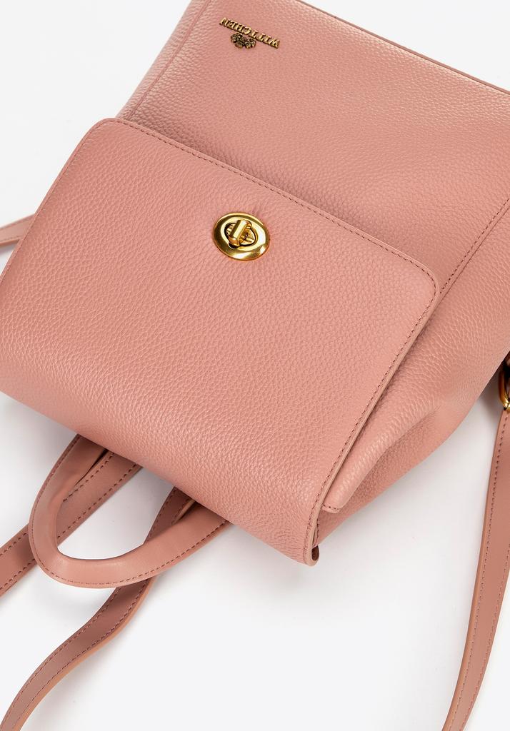 Wittchen Women's Leather Backpack With Rectangular Flap Pink Natural Leather