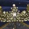 Antique Golden Vintage Heavy Duty Round Crown Baroque Crystal Flower Crown Tiara for Women Refined Banquet HairBand