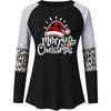 Women's Fashion Christmas Print Splicing Long Sleeve Round Neck Loose Tops