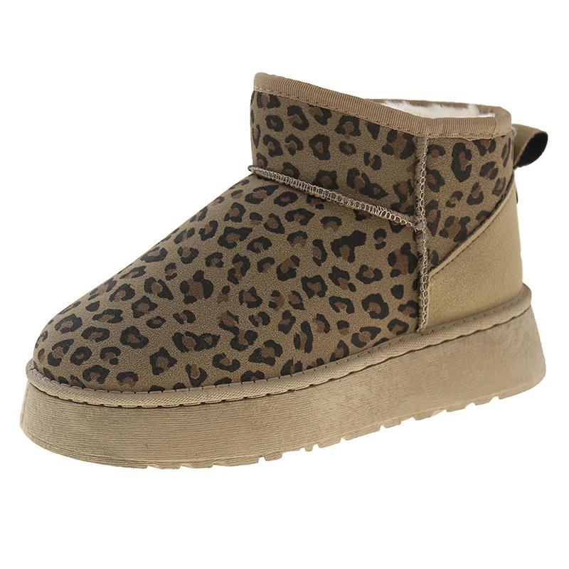 Casual Leopard Thick Plush Snow Boots Women 2025 Winter Warm Fluffy Fur Ankle Boots Soft Non Slip Thick Bottom Shoes for Woman