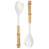 2Pcs/set Bamboo Wooden Handle Big Leaky Spoon Stainless Steel Tableware Long Handle Serving Spoon Fork Kitchen Cutlery Set