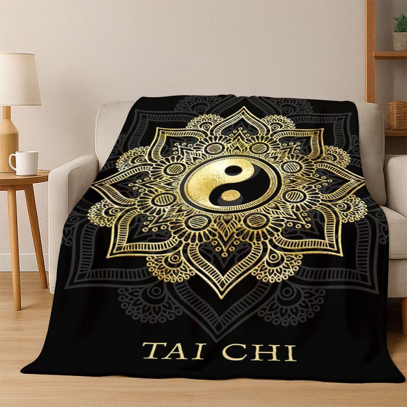 Yin Yang Symbol Chinese Tai Chi Flannel Blanket Soft Warm Throw Blanket for Bedroom Living Room Bed Travel Camping Picnic Gift