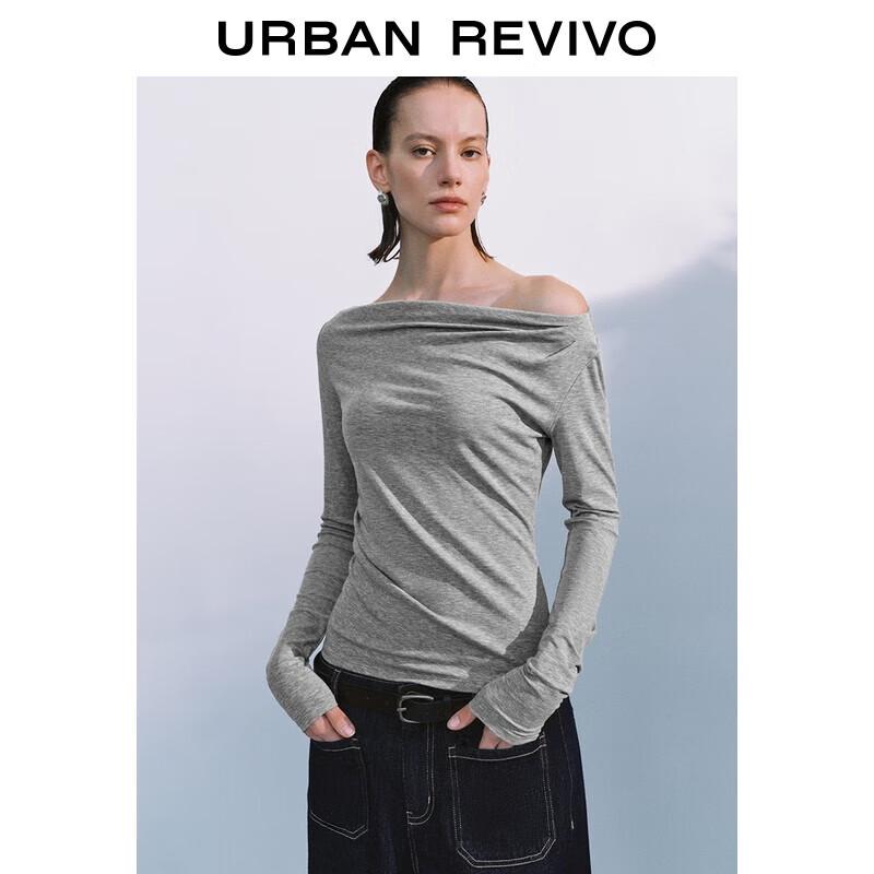 UR Women s Elegant Asymmetric Neck Pleated Long Sleeve T-shirt XL