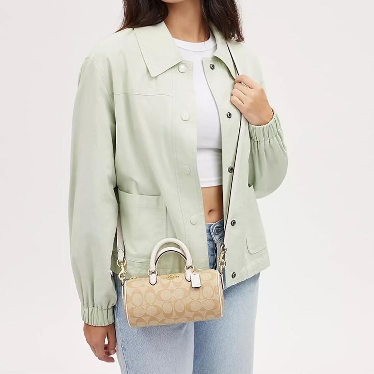 Coach Lacey 19 Gold Logo Classic Monogram Hardware Zipper Canvas And Leather Boston Bag Handbag Shoulder Bag Crossbody Bag Small CO990-IMDQC