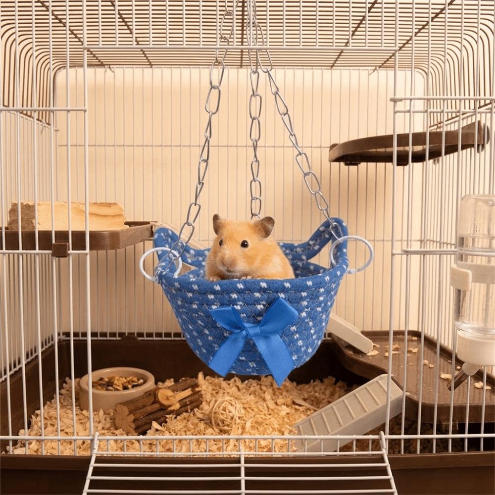 Hanging Cage House Breathable Hamster Hammock Bow Gnawing Proof Hanging Basket Bed Hand Knitting Guinea Pig Hideout All Seasons